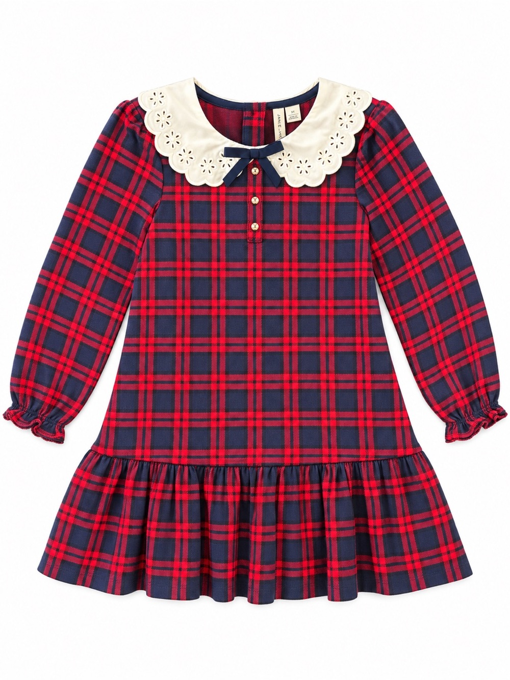 Janie and Jack Girls Size 6 Red Navy Plaid Peter Pan Collar Holiday Dress